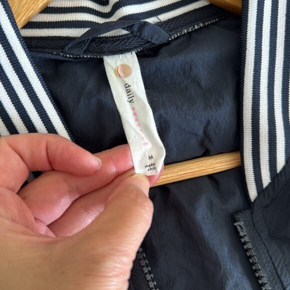Daily Practice by Anthropologie Racing Stripes Bomber Jacket Navy Blue Size M - Picture 8 of 9